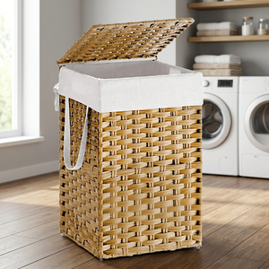 Paniers de rangement multifonctionnels pliables faits à la main, écologiques, avec poignées, taille M - Osier naturel pour la lessive, les pique-niques et l'organisation - Product Image 2