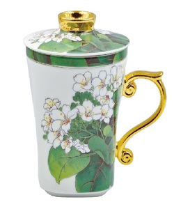 Shin Tai Yuan Tung Blossom Infuser <b>Mug</b> With Lid Gold Plated Porcelain Tea Cup Traditional Chinese Design Gift <b>Box</b> Included - Product Image 1
