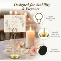 Porte-numéros de table dorés, supports de cartes de table stables de 6 pouces avec base antidérapante, supports photo en métal pour table de mariage