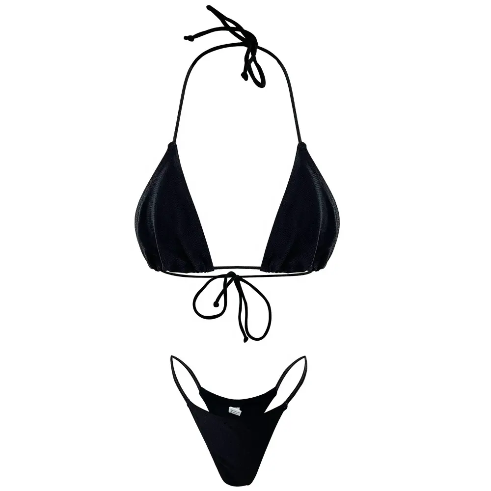Oem Groothandel Custom Tan Door Badmode Dames 2 Stuk Halter Hoog Uitgesneden Bikini Set Strandkleding
