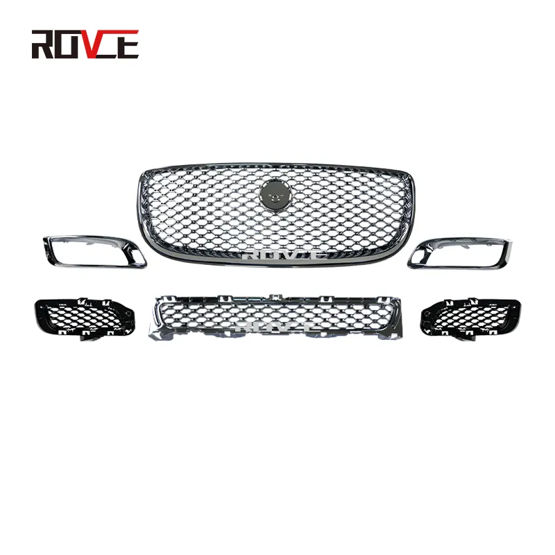 ROVCE New Arrival Front Bumper upper Grille and fog lights grill kits For Jaguar XJ 2016-2018 RS LOGO Mesh Gloss Black