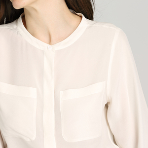 100% de seda de estilo chino de manga larga dos bolsillos en el pecho tops camisas de oficina blusa damas tops mujer - Product Image 2