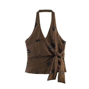 ZATRHMBM Summer 2026 New Arrivals: Stylish Women's <strong>Top</strong> featuring <strong>Sequin</strong> Embellishments Retro-Inspired, Sexy Halter-Neck Design - Product Image 1