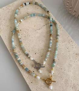 新款淡水珍珠吊坠项链天然石项链不锈钢珠子项链OT扣防水饰品 - Product Image 5