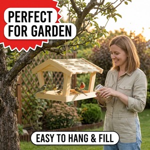 Refugio de madera para pájaros de 29 cm con acabado natural para atraer aves al aire libre - Product Image 5