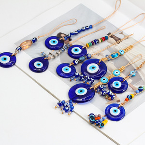 Wholesale Bag Car Charms Handmade Braided Big Glass Blue Turkish Evil Eye Keychain