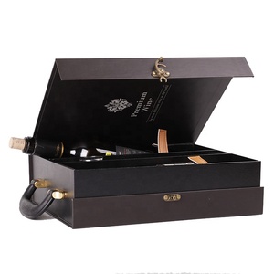 papel rígido de cartón con embalaje de caso de bloqueo de Metal de maleta de viaje de <span class=keywords><strong>vino</strong></span> caja de regalo con la manija - Product Image 5