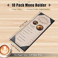 Protège-menus en plastique pour restaurants, 4,25 po x 11 po, lot de 10, panneau unique, coins arrondis, supports noirs pour listes de plats, vins et boissons