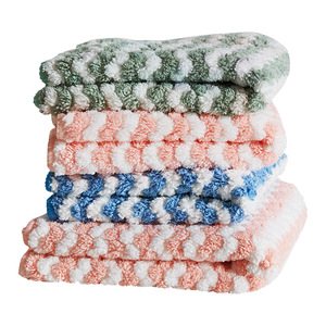 Coral Fleece Dishcloth Absorbent Non Stick Stain Removing Microfiber Kitchen Cloth Stripe Pattern Pink Blue Green White - Product Image 2