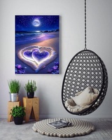 Kit de Peinture Diamant Acrylique DIY Paysage de Plage Coucher de Soleil Cœur de la Mer pour Décoration Intérieure