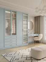 Armoire de luxe blanche française sur mesure avec portes en verre et bois massif, mobilier de chambre, dressing avec coiffeuse