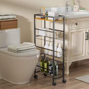 Chariot de service mobile à 4 niveaux, facile à assembler, noir, petit chariot de rangement pour café, cuisine, salon - Product Image 2