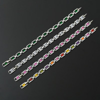 Bracelet rectangulaire élégant en chaîne incrustée de CZ rose pour femmes bijoux de fête de mariage robe de dames bracelets à maillons de mode