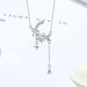Collar de Plata de Ley S925 con Colgante de Luna, Estrella y Flor, con Zirconia, Estilo Delicado y Lujoso, Cadena para Clavícula, para Mujer - Product Image 5