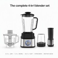 Blender 4-en-1 700W avec moteur en cuivre pur, bol de 2,5 L, bol hachoir de 1,5 L, gobelet broyeur de 0,5 L, mixeur pour smoothies, robot culinaire de cuisine