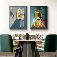 Peinture décorative moderne en porcelaine de cristal pour salle à manger, art luxueux, peinture murale avec verre à vin