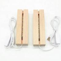 Vente en gros de support de base de veilleuse d'affichage à LED en bois massif lampe à LED 3d base en bois pour bricolage acrylique