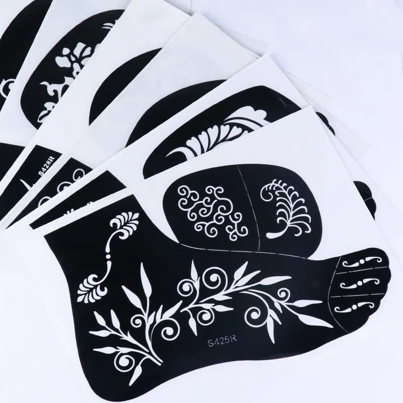 शरीर कला चिपकने वाला पुन: प्रयोज्य Airbrush के लिए भारतीय चमक मेंहदी टैटू स्टेंसिल चेहरा हाथ उंगली