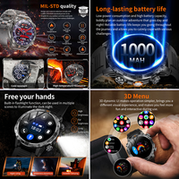 SNEBONO AK91 Professionelle Outdoor-Smartwatch 1000mAh Großer Akku Taschenlampe BT-Anruffunktionen Schlaftracker Silikongel