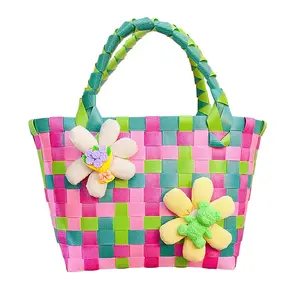 Persönlichkeit Mode Girly Style gewebte Handtasche Tulpen bunte Sommer korb Tasche Strand Einkaufstasche