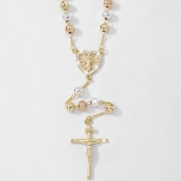 Collier de prière San Benito avec pendentif en forme de cœur en CZ, bijoux catholiques tricolores