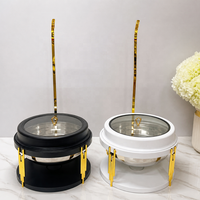 Chauffe-Plat Rond Suspendu Noir 8L 10L en Acier Inoxydable avec Couvercle en Verre pour Buffet de Traiteur, Hôtels et Mariages