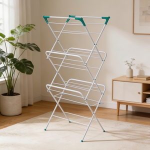 Séchoir à linge pliable à trois niveaux personnalisable, séchoir à serviettes portable multifonctionnel en métal - Product Image 4