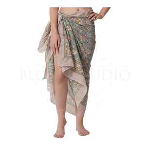 ผ้าซิ่นพิมพ์ลายด้วยมือคุณภาพพรีเมียมสำหรับผู้หญิง ผ้าคลุมบิกินี่น้ำหนักเบา เหมาะสำหรับใส่ไปเที่ยวทะเลและรีสอร์ทในช่วงฤดูร้อน - Product Image 2