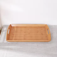 Plateau de service décoratif en bois de bambou avec poignées pour le petit-déjeuner au lit Déjeuner Dîner Apéritif Table basse ottomane
