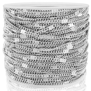 Chaîne de tablettes pressées en acier inoxydable pour collier et bracelet DIY, avec pampille, style simple et personnalisé, électroplaquée, 1,8 mm - Product Image 1
