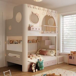 <span class=keywords><strong>Cama</strong></span> litera infantil de madera rosa con diseño de castillo de princesa, <span class=keywords><strong>cama</strong></span> litera colorida para niñas, juego de muebles infantiles - Product Image 3