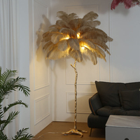 Lampe à plumes LED moderne pour chambre à coucher, lampe de chevet multicolore en plumes, matériaux en résine, cuivre et fer, lampe sur pied, éclairage d'ambiance nordique