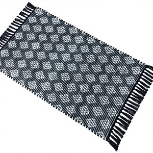 Bohemian Flat <b>Weave</b> Area Rug Geometric Pattern Black White Rectangle Washable Living Room Floor Mat Organic Cotton Jute Backing - Product Image 2