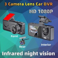 Caméra de tableau de bord Wi-Fi 3 canaux pour voiture, 3 caméras, HD 1080P, double objectif, enregistreur vidéo, boîte noire, surveillance de stationnement 24h/24