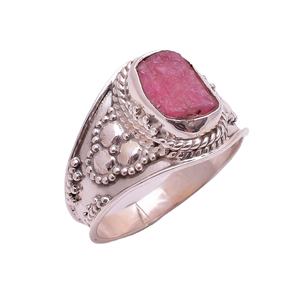 Glorious 925 Sterling Silver Fine Jewelry Lunette Setting Raw Pink Tourmaline Gemstone Rings for Weddings Engagements Wholesale - Product Image 1