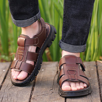 Sandales en cuir pour hommes, taille 36, grande taille 48, chaussures de plage décontractées pour hommes, chaussures à semelle épaisse avec fermeture Velcro, vente en gros