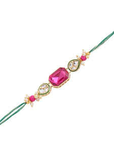 Rakhi Kundan vert avec pompon de perles pour frère, combo pour le festival Raksha Bandhan, cadeau indien traditionnel fait main de qualité supérieure - Product Image 3