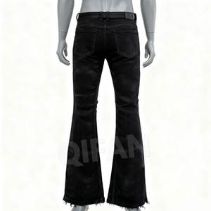 بيع بالجملة مخصص ارتفاع منخفض أسود نحيف نحيل صالح Bootcut جرس أسود أسفل بالأسى خمر الشمع اندلعت بنطلون الجينز للرجال - Product Image 4