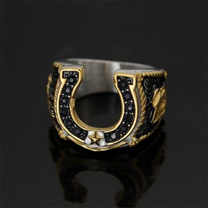 Men Personalized Jewelry Stainless Steel Hoop Finegr Rings Black Zircon <b>Horseshoe</b> Ring - Product Image 3