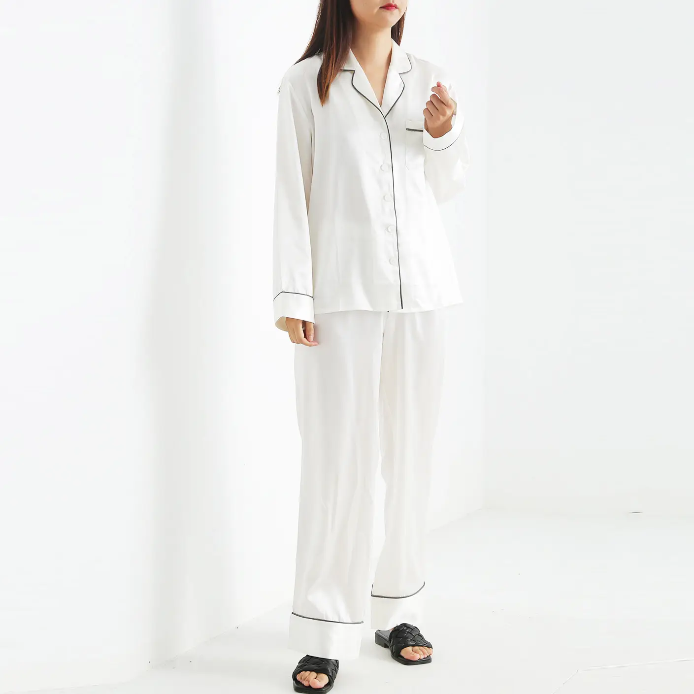 100% रेशम पाजामा महिला आरामदायक कपड़े पुष्प साटन रेशम लक्जरी nightwear सफेद रेशम पजामा लड़कियों के लिए