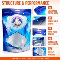 Sachet Doypack Mylar Transparent Personnalisé avec Fenêtre Découpée et Trou de Suspension pour Bonbons Lyophilisés et Snacks, Qualité Alimentaire