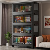 Armoire de rangement pliable multi-niveaux, minimaliste, moderne, en plastique, avec deux portes, 6 étagères, anti-poussière, meubles de maison, salon