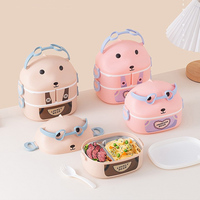 Boîte à lunch en matériau de qualité alimentaire, double couche, boîte à lunch de dessin animé, compartiment portable, boîte bento pour étudiants