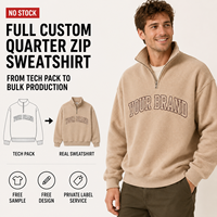 Sweat-shirt à col montant zippé pour homme, en coton gaufré épais beige, avec imprimé lettres, marque privée