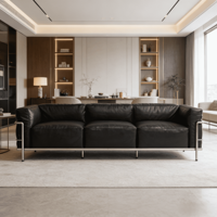 Ensemble de canapés modulaires extensibles de luxe en cuir noir pour salon - Grand canapé lounge 2-3 places