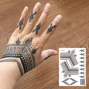 Autocollants de tatouage temporaire au henné noir pour les mains, les pieds et le corps, imperméables, autocollants, motifs variés pour adultes et femmes, décoration - Product Image 1