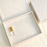 Boîte cadeau en tissu beige avec impression personnalisée, couverture en lin naturel de luxe, boîte rigide pour le stockage de clés USB pour photographe