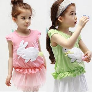 Vêtements pour enfants en gros, t-shirt princesse à manches courtes avec imprimé lapin pour filles, provenant d'un fournisseur chinois - Product Image 1