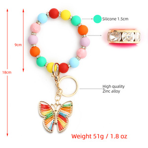 Colorful <b>Beaded</b> <b>Bracelet</b> With Butterfly Keychain Charm Gold Plated Women's Cute Fashion Jewelry Gift - Product Image 4