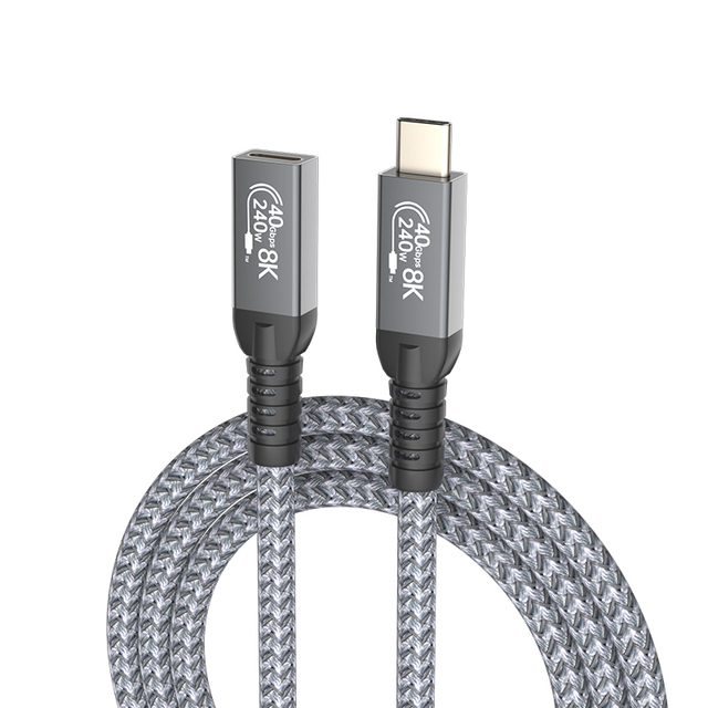 USB4 3.2 High Quality 40Gbps 20Gbps Type-C Extension Cable Male to Female 3A & 5A Fast Charging Functions 1m & 2m Cable Lengths